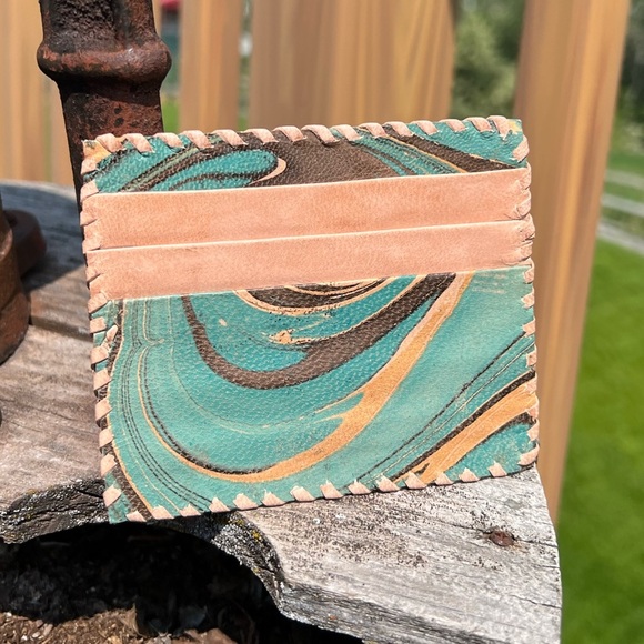 Gift🔥NEW Handmade Genuine Cowhide Card holder Leather wallet brown Unique boho - Picture 1 of 2